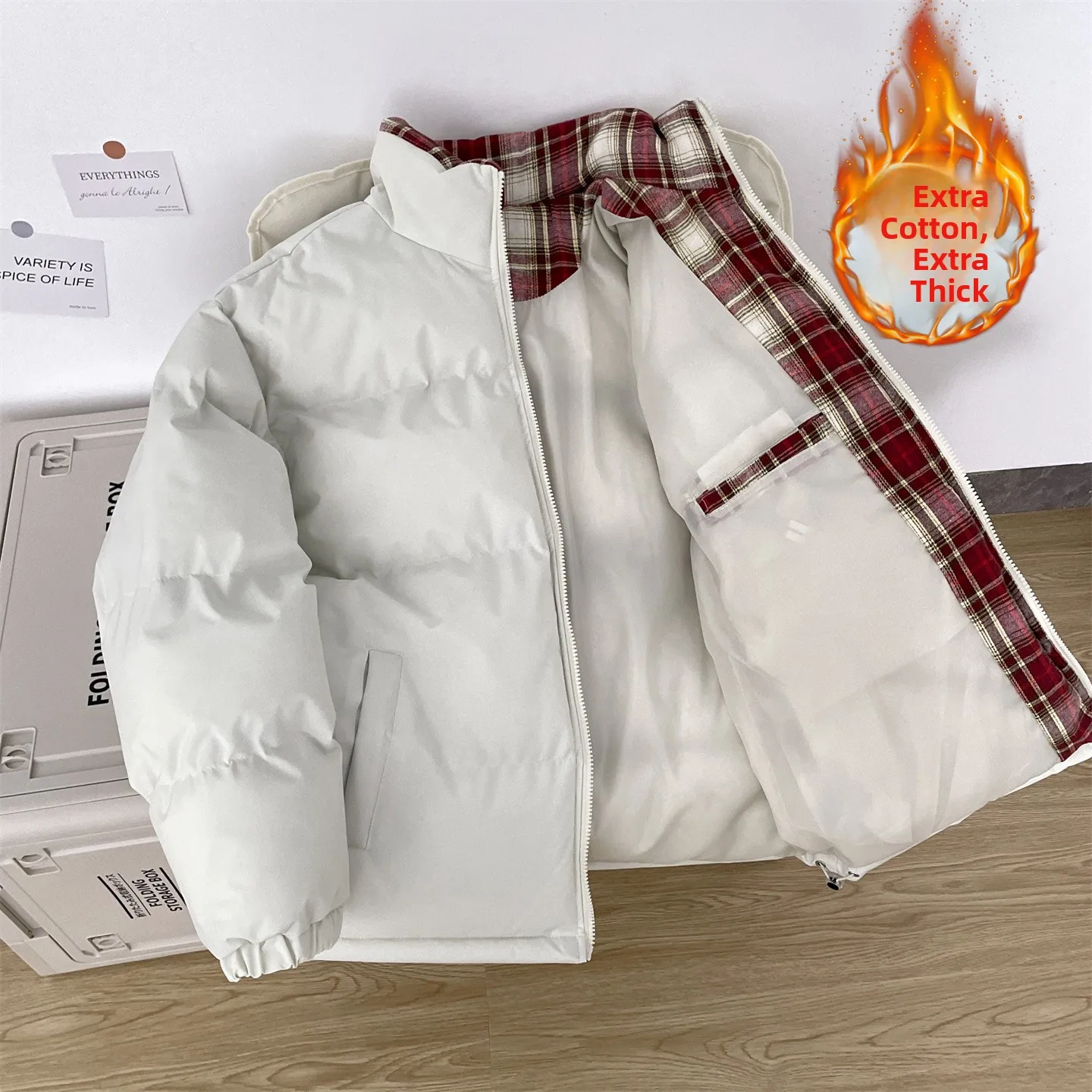 

Утепленная хлопковая куртка в клетку с воротником-стойкой для мужчин, зимняя теплая хлопковая куртка для пар, повседневная свободная модель