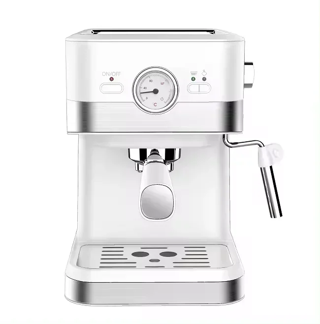 Small Italian semi-automatic milk frothing coffee machine with latte art