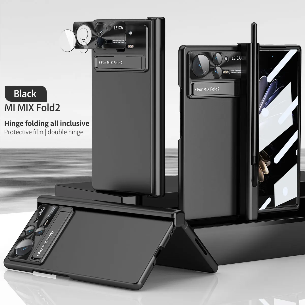 

Чехол с двумя петлями для Xiaomi Mix Fold 2, чехол с подставкой для ручки и стеклянной пленкой для экрана, защитный чехол с петлями для Mix Fold2