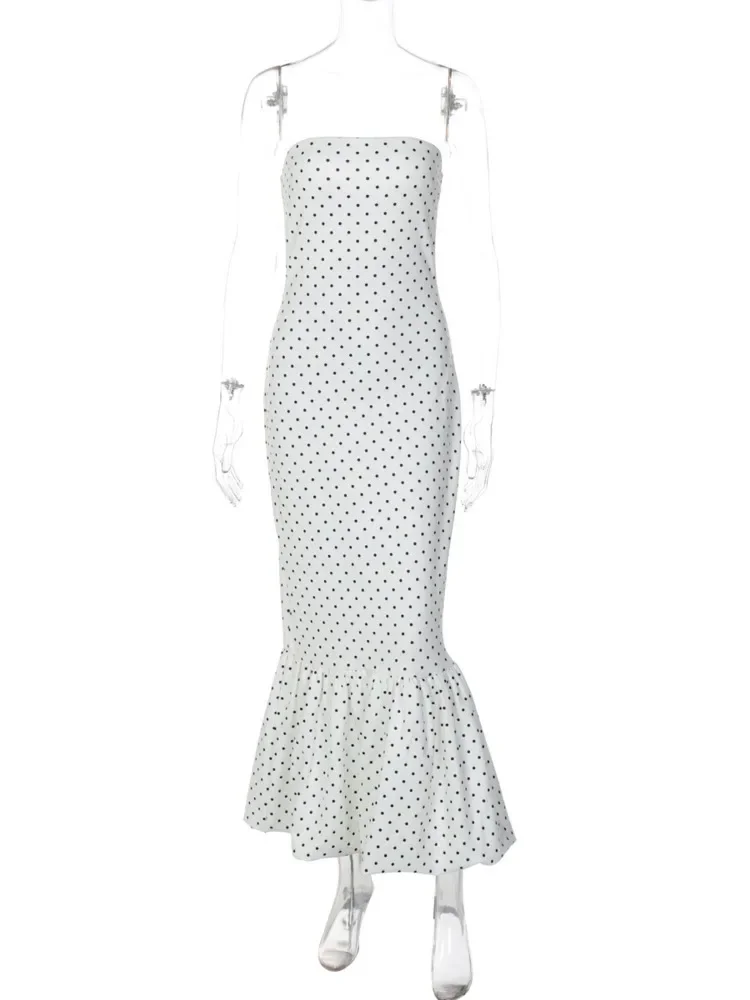 

Polka Dot Off-shoulder Sexy Maxi Dress Women Fashion Strapless Sleeveless Backless Tiered Hem Bodycon Club Party Dress 2025 New