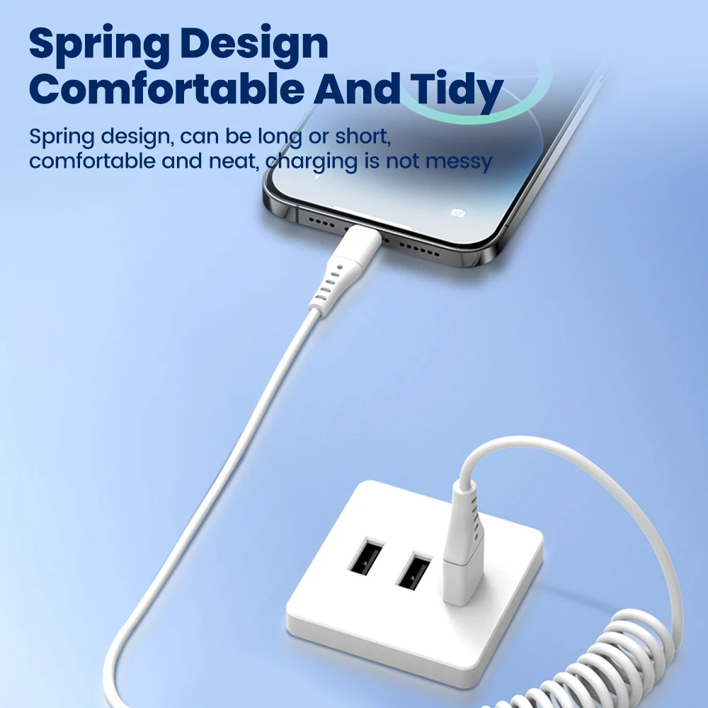 elough 120W Spring Type C Cable Fast Charging 2.4A Car Micro Data Cable USB 2.0 For Xiaomi Huawei Samsung Vivo OPPI Cord Wire