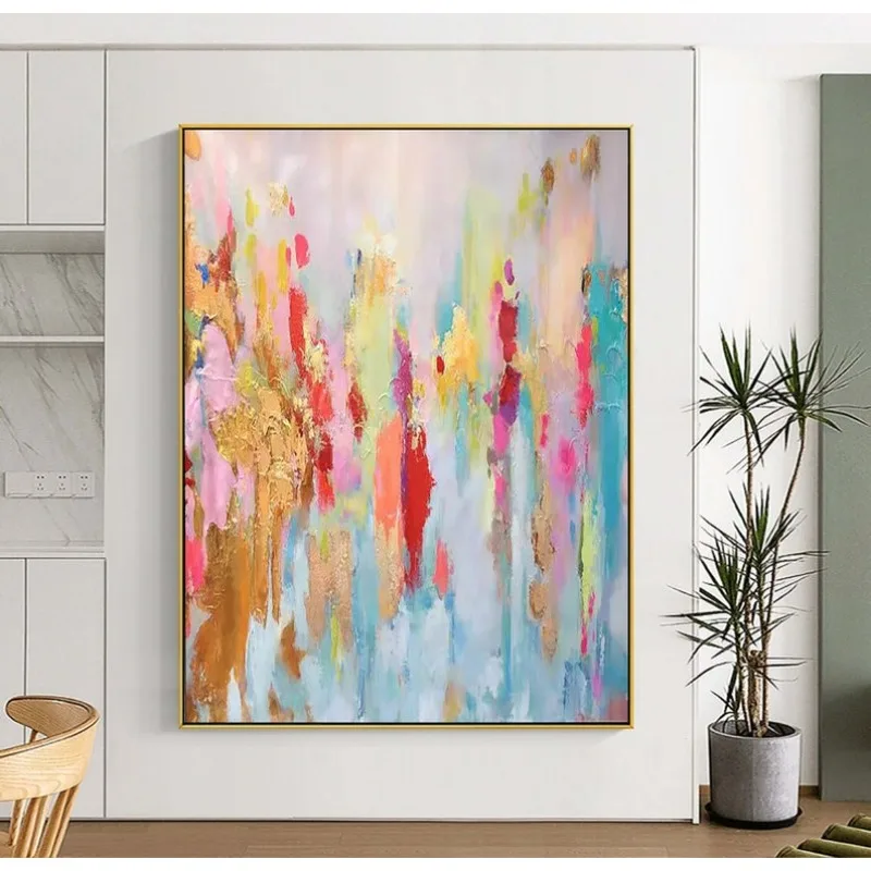 Large Abstract Oil Painting, 100% Hand Original Gold Abstract Painting on Canvas, Gold Leaf Painting for Living Room  Decortive