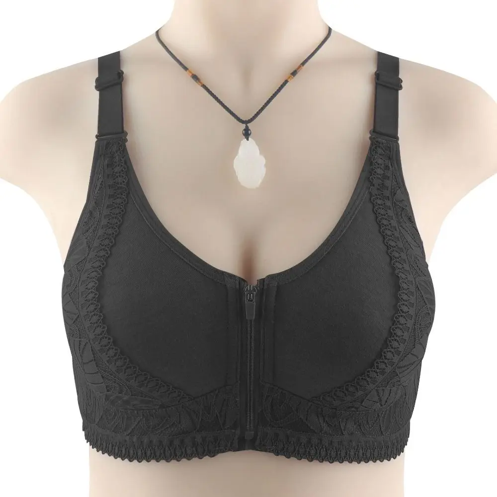 Breathable Zipper Front Button Bra Convenient Push Up Elderly Tank Bra Seamless Lingerie Wireless Bra Women