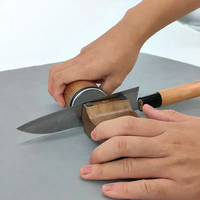 Professional Rolling Knife Sharpener 4 Adjustable Angles 12/15/18/20° Diamond Stone Wooden Base Kitchen Sharpening Tool