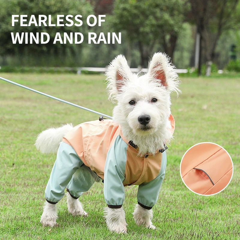 Wearable Four-legged Dog Raincoat with Waterproof Hat for Going Out Small Dog Teddy Bear Large Dog Pet Rainy Weather Clothes