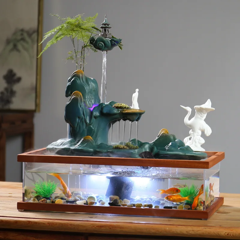 Fish tank water decoration rockery fountain cycle landscape living room desktop fortune