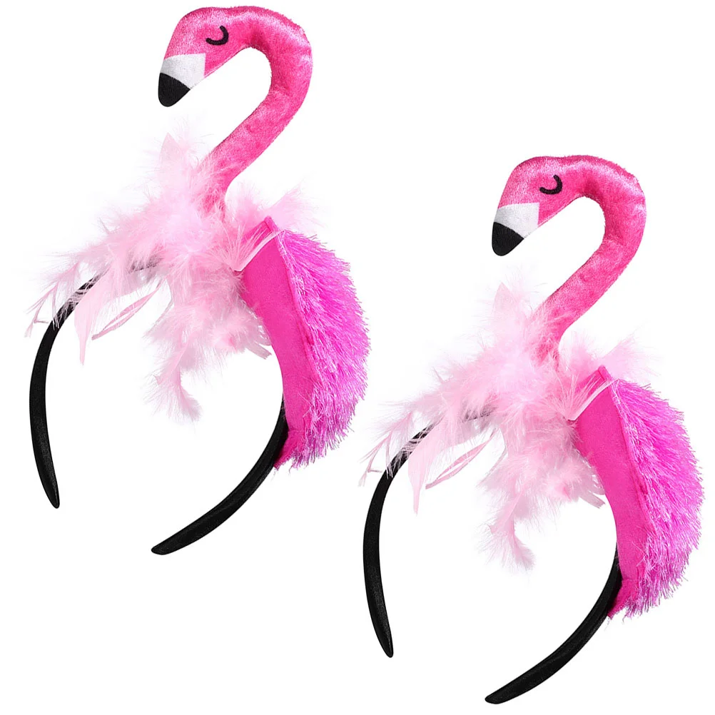 

2 Pcs Flamingo Headband Hair Hoops Creative Birthday Party Accessories Plush Hawaiian Animals Cartoon Makeup