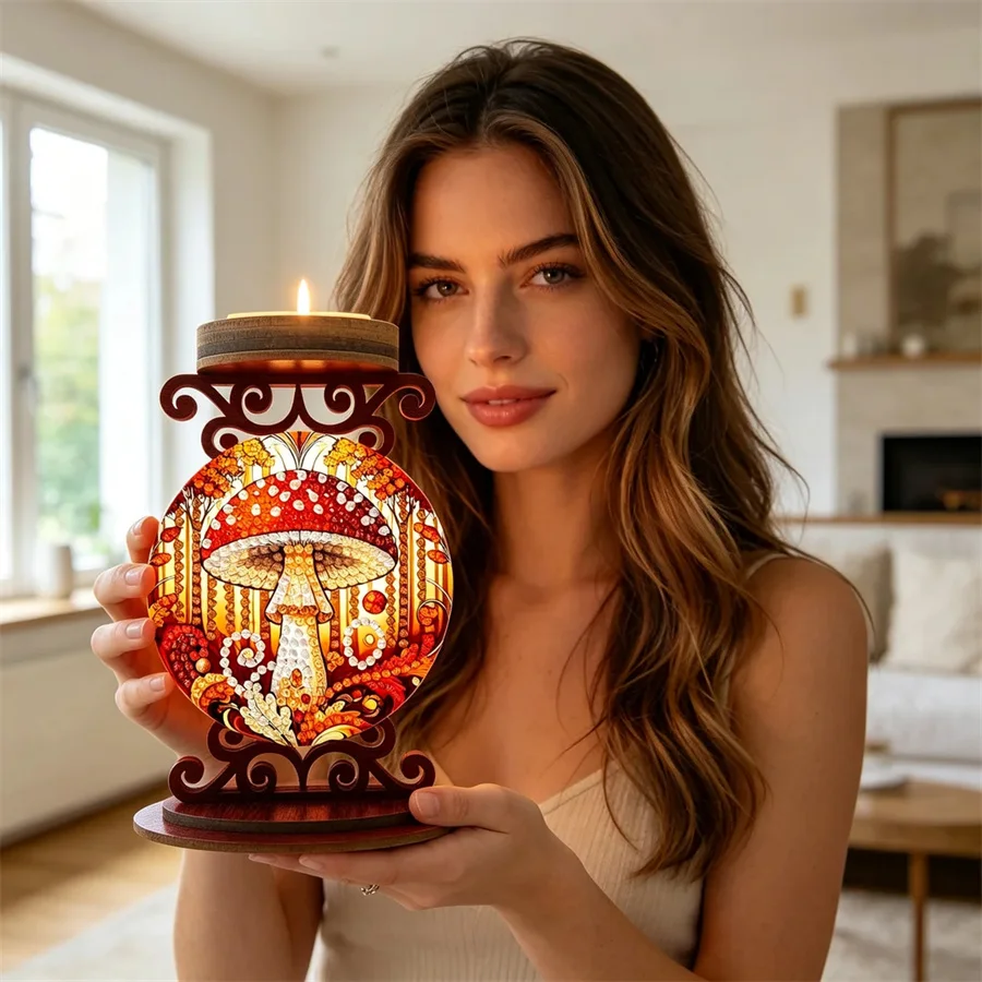 mushroom candle holder Halloween holiday gift Diamond Painting Kits Drill DIY Crystal Rhinestone Mosaic Art Craft Home Decor