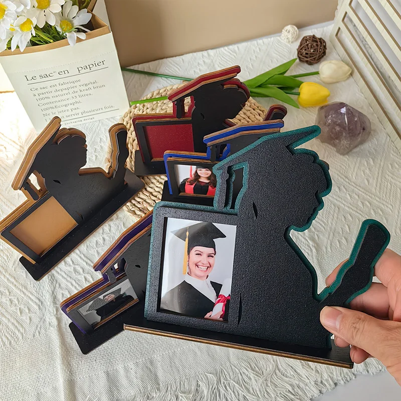 2024 Graduation Season Photo Frame Wooden Combination Photo Stand Picturte Holder Graduation Party Photo Props Desktop Decor