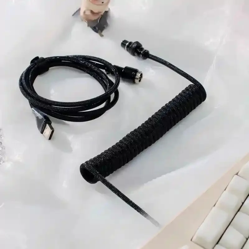 For Magnetic Switch USB A To Type C Mechanical Gaming Keyboard Double Sleeved Wire GX16 Detachable Aviator Coiled Power Cable.