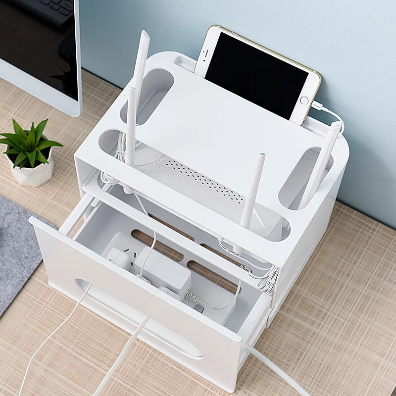 Double Layer Multifunctional Router WIFI Storage Box, Wire Plug Board Organization Box, Row Insertion Plastic Storage Box