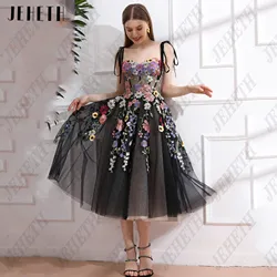 Jeheth Blumen Schatz Abschluss ball Party Kleider Spaghtti Träger A-Linie Blumen druck formelle Anlässe Kleid Tee-Länge SchnürungJEHETH Blumen Sweetheart Ballparty Kleider Spagehtti Träger A-Linie Blumendruck Formelle