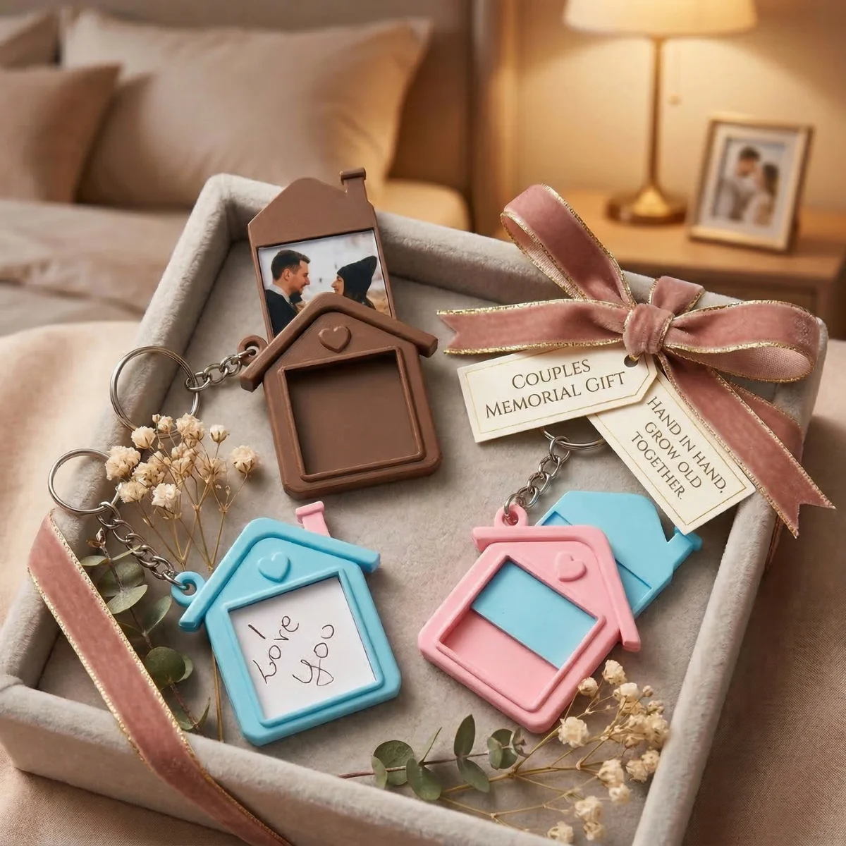 Mini 50mm Eco-Friendly 3D Printed PLA House-Shaped Photo Frame Customizable Picture Keyrings
