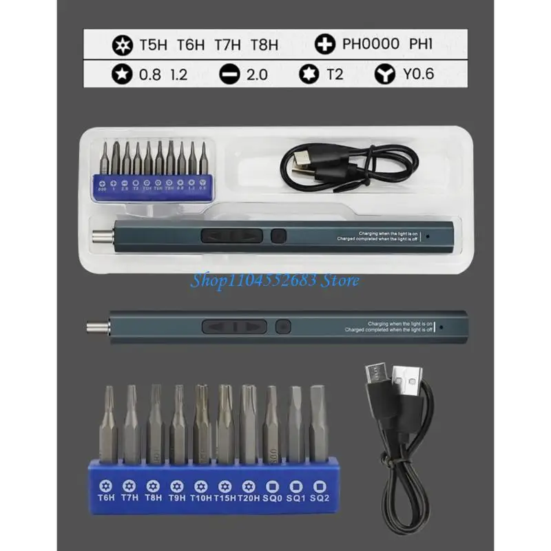 Y6GD Handy Electric Screwdriver Set with 10 Bits LED Work Lights 330mAh