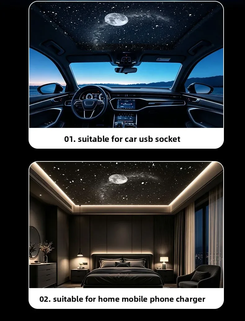USB-Sternenhimmel-Projektorlicht, Winkelverstellbares Auto-Ambientelicht, Dekoratives Licht für Schlafzimmer, Wohnzimmer und Auto-Innenräume – Detail 12