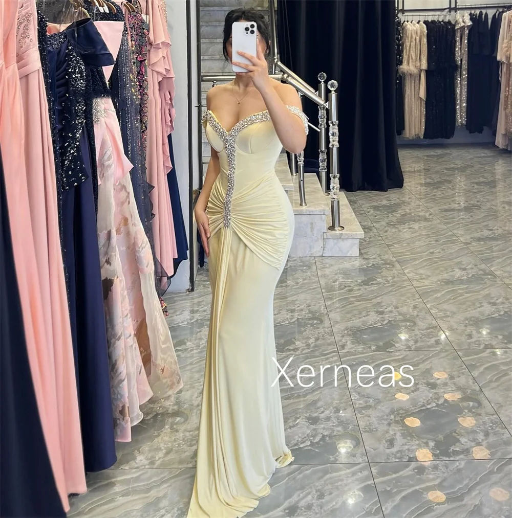 맞춤형 정장 쉬폰 플리츠 스팽글 인어 오프 숄더 롱 드레스 맞춤형 행사 연예인 우아한