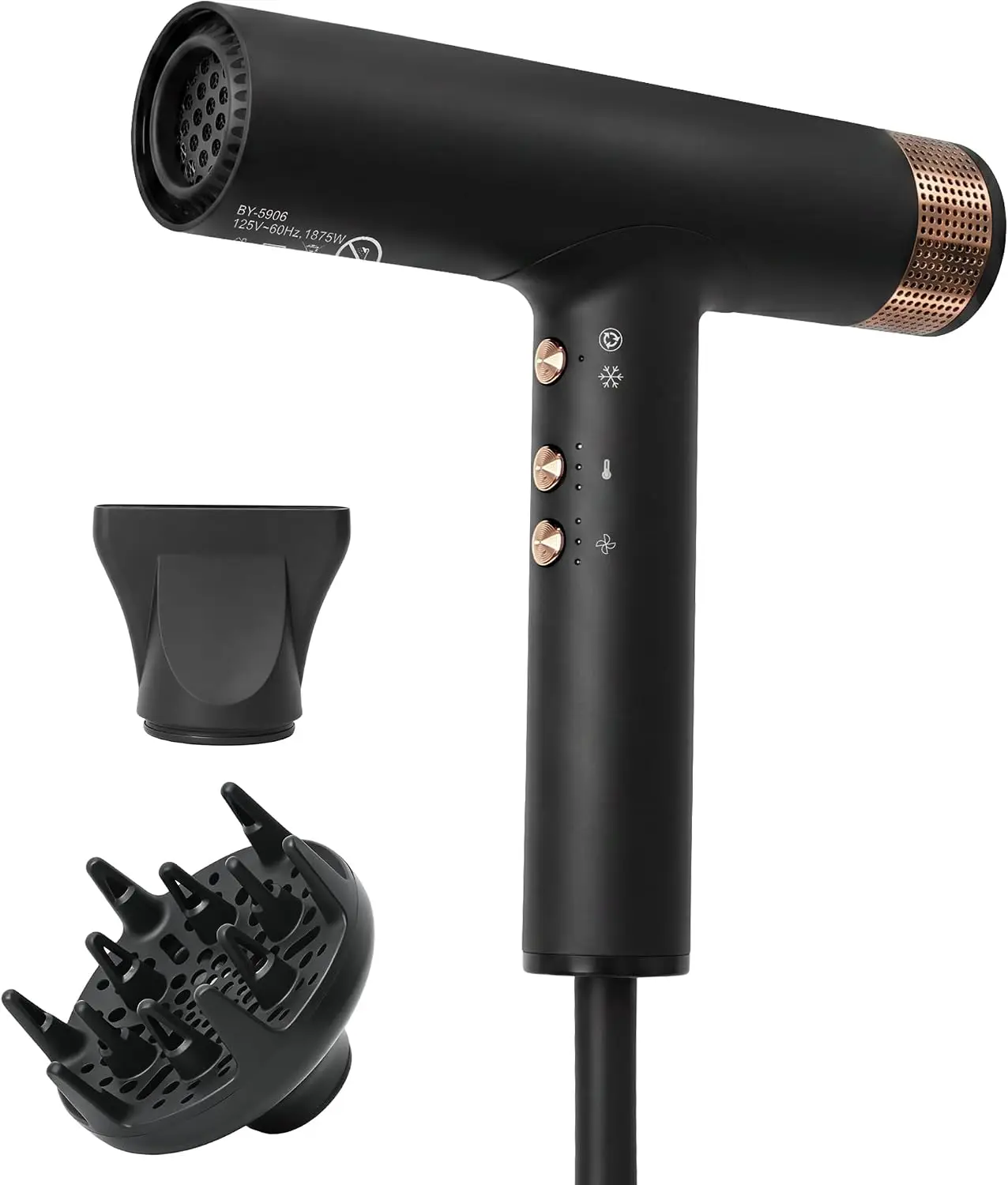 Professional Ionic Hair Dryer with Diffuser, 1875W Lightweight Quiet Blow Dryer with 110K RPM Brushless Motor