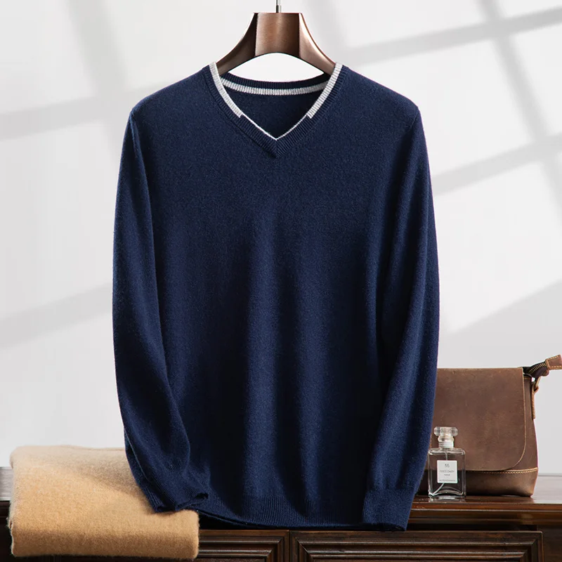 Men's Clothes Knitwear Top 100% Cashmere Pullover Sweater Cozy High Quality Autumn Winter V-neck Soft Warm Jumper New Collection