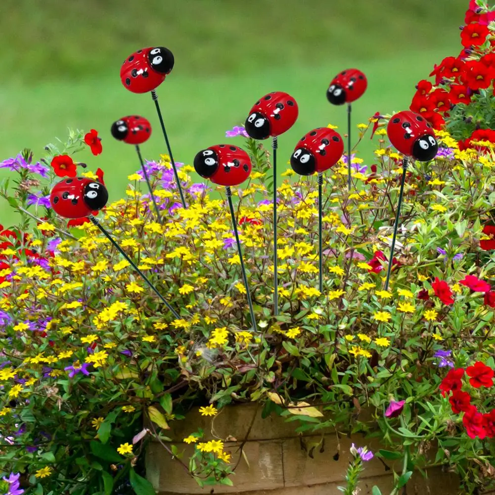 Rust-resistant Garden Stakes Decorate Outdoor Space with These 10pcs Weather-proof Garden Stakes Featuring Ladybugs for Adding