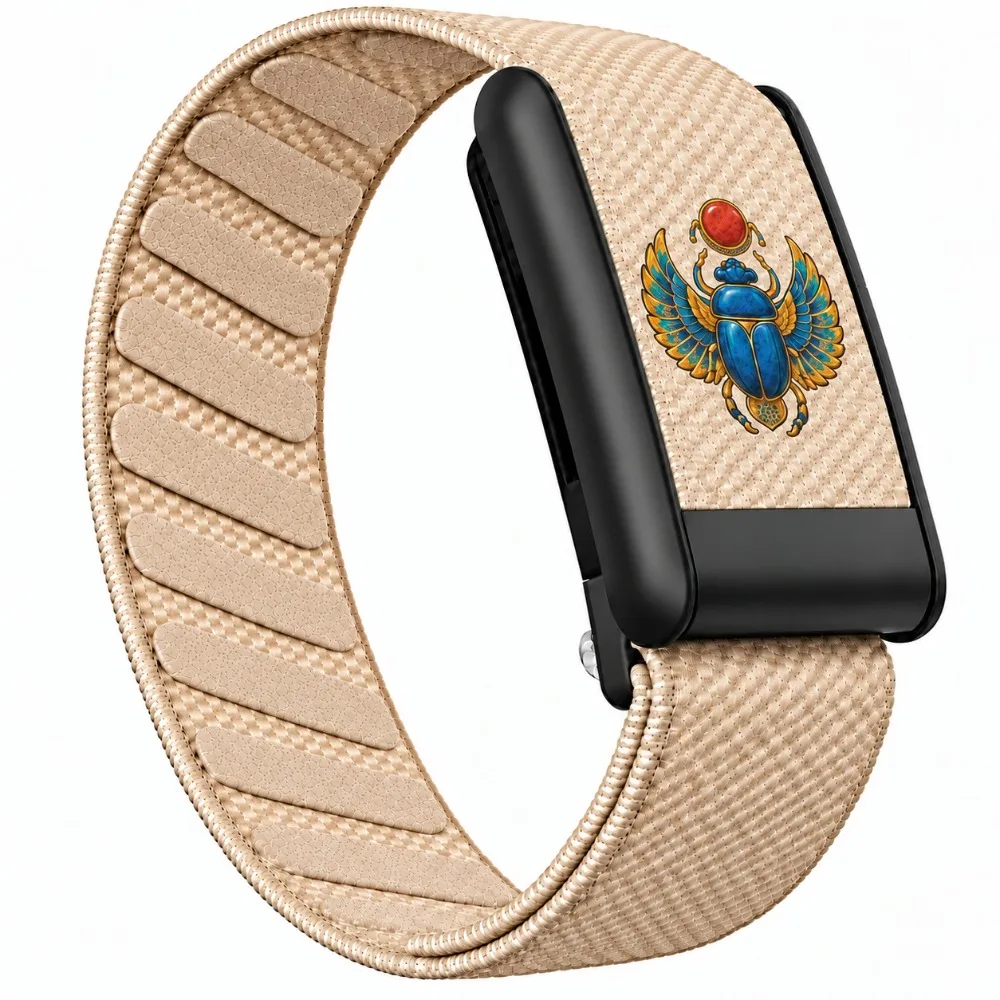 For WHOOP 5.0 MG Scarab Beetle Pattern Nylon Woven Replacement Strap Ancient Egyptian Mythology Design