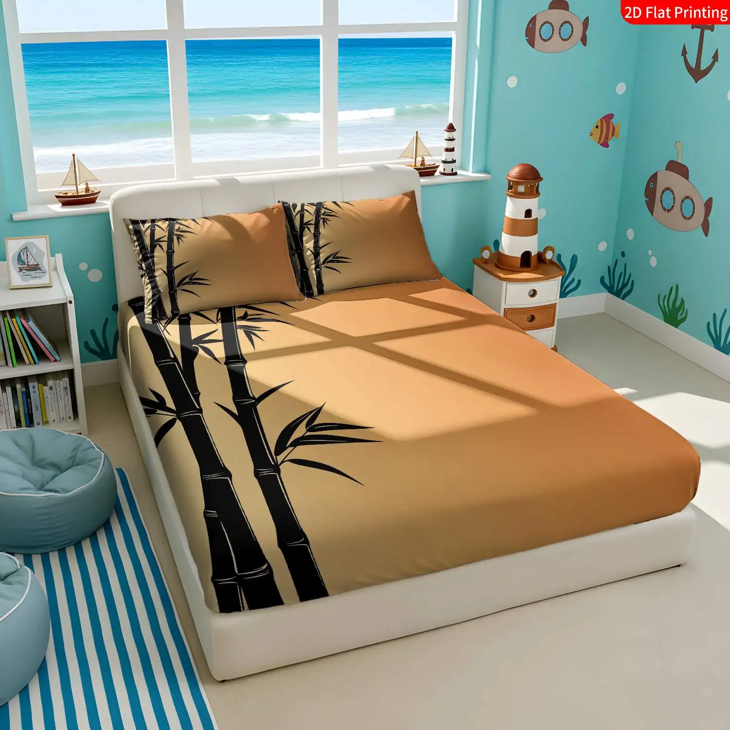 3-Piece Mattress Protector Set, 2D Flat Printed Fitted Sheet, Bamboo Pattern Fitted Sheet and Pillowcase Set, Suitable for Bedroom, Guest Room Bed, Home Bedroom Decoration, Holiday-Themed Fitted Sheet and Pillowcase, Mattress Protector, Stain-Resistant, Mattress Cover, Suitable for All Seasons, Machine Washable, Easy to Care For, Universal for Home Bedroom, Essential for Dormitory Rentals, Master Bedroom and Guest Room Decoration, Dust-Proof and Stain-Resistant, High Elasticity, Fits Various Sizes
