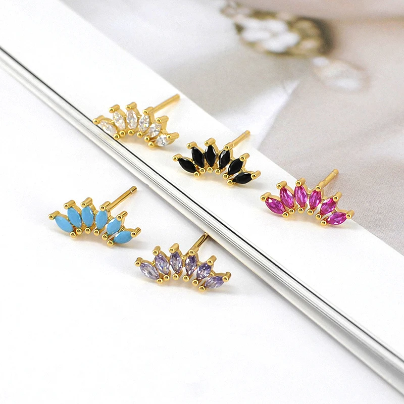 925 Sterling Silver Ear Needle Fine Crystal Zircon Stud Earrings for women Animal/Fruit/Flowers pink Studs cute Girls Jewelry