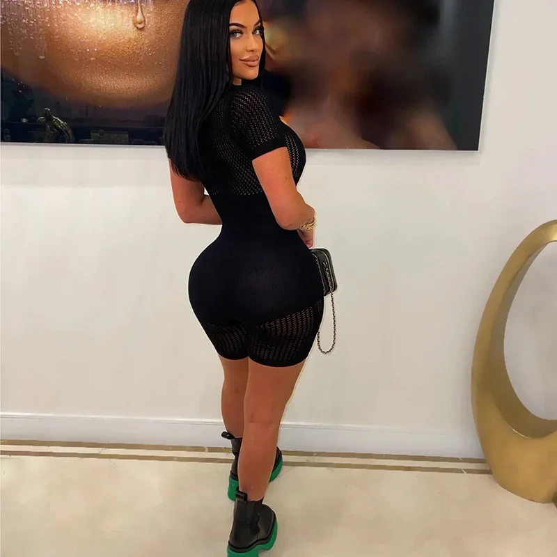 المرأة مثير بلون طويلة الأكمام انظر من خلال الزي بقماش شفاف الجوف خارج قصيرة رومبير الربيع الصيف مثير Bodycon حللا