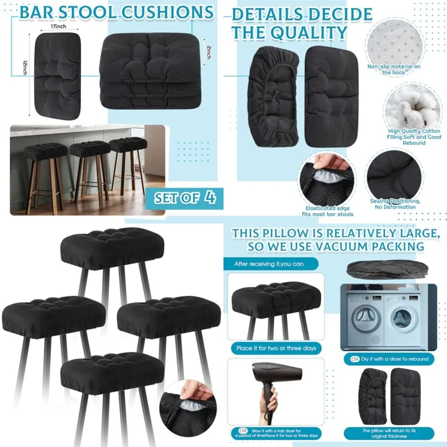 

Pcs 17 x 1 Inch Bar Stool Covers Set Rectangle Soft Bar Stool Cushions with Elastic Band Padded Seat Covers Nonslip Washable Co