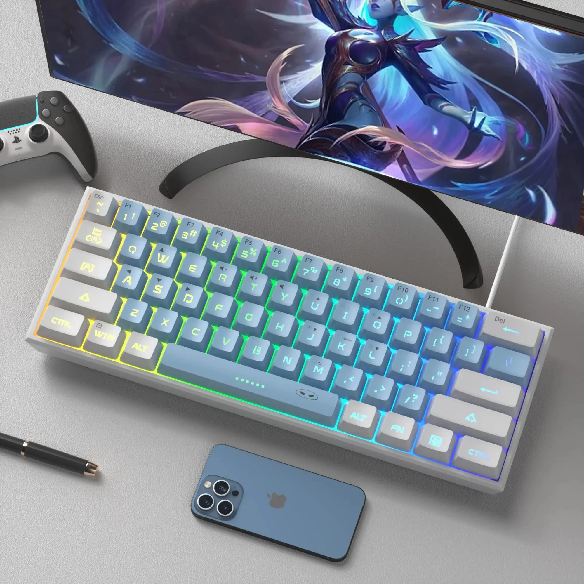 Imagem -06 - Magegee Ts91 60 Mini Teclado Usb de Membrana 61 Teclas com Fio Rgb Retroiluminado Teclado de Computador de Escritório para Jogos para Windows Mac