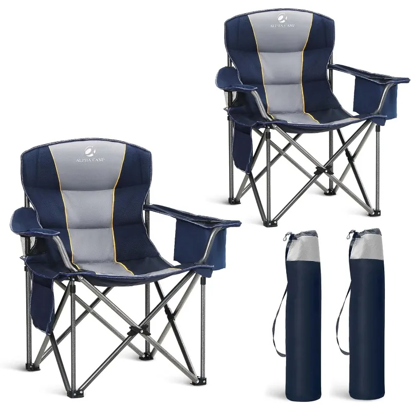 

LET'S CAMP Folding Camping Chair Oversized Padded Outdoor Chair w/ Cup Holder Storage and Cooler Bag, Thicken 600D Oxford,2 Pack