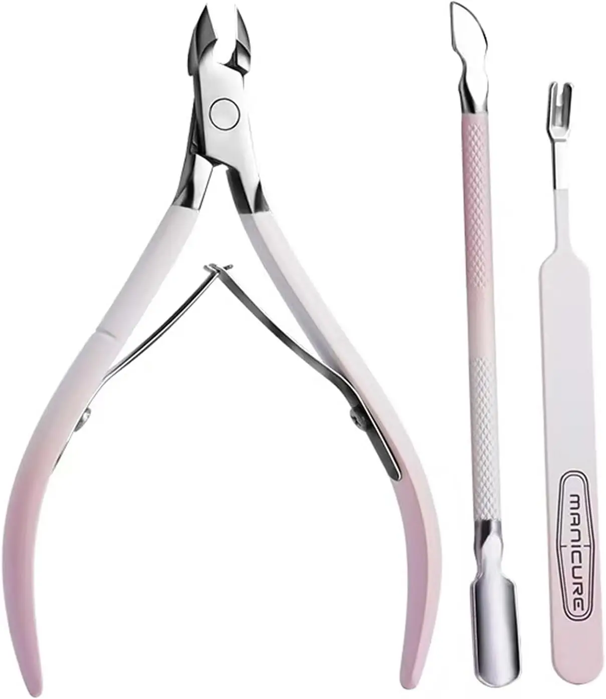 

3-in-1 Cuticle Trimmer Set - Stainless Steel Nipper, Pusher & Cutter for Manicure & Pedicure, Gradient Pink Nail Care Kit for Home Salon & Nail Artists
