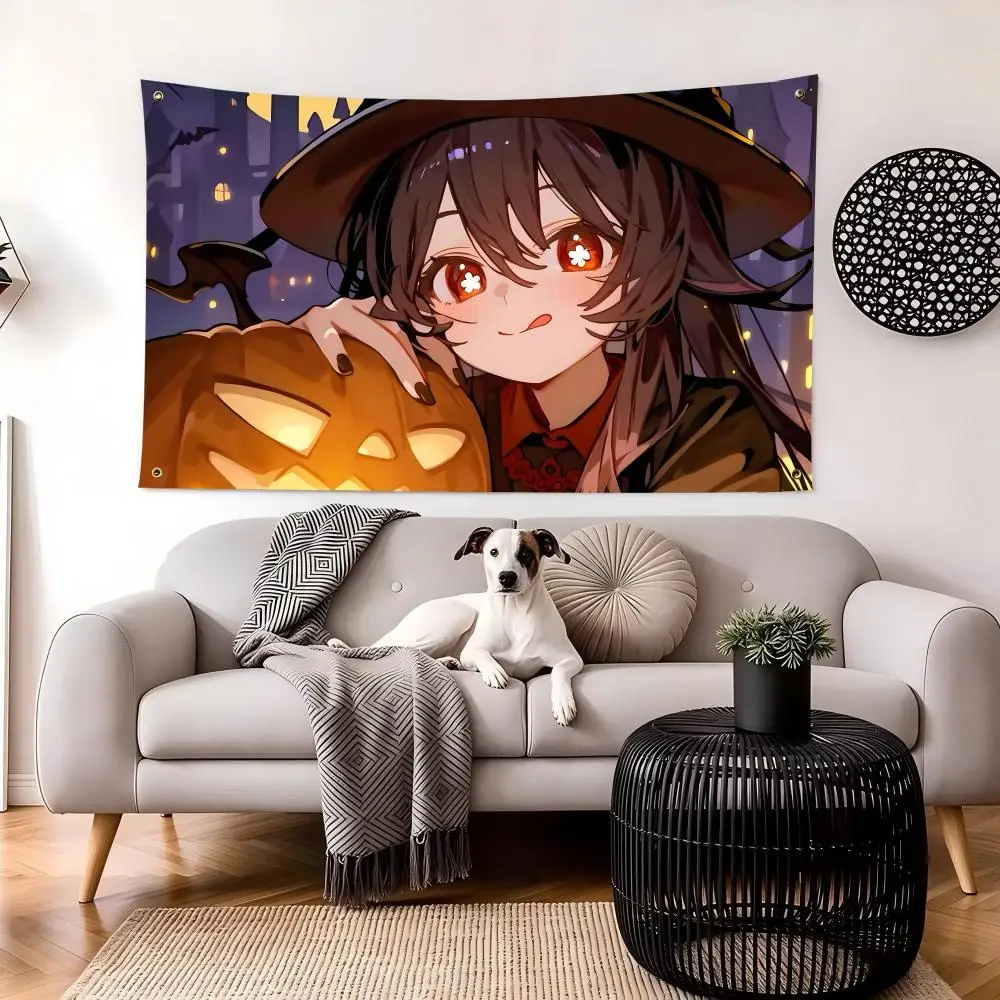 Character Hu Tao Flags Personalized Image Wall Hanging Decor for Garage, Bedroom, Living Room, Dorm