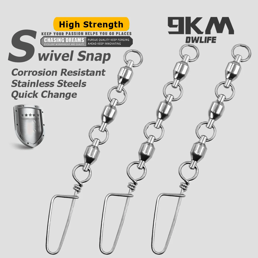 9km 3 junta rolamento de esferas giratório snap 5 pçs alta resistência pesca snaps conector giratório para água salgada equipamento de pesca