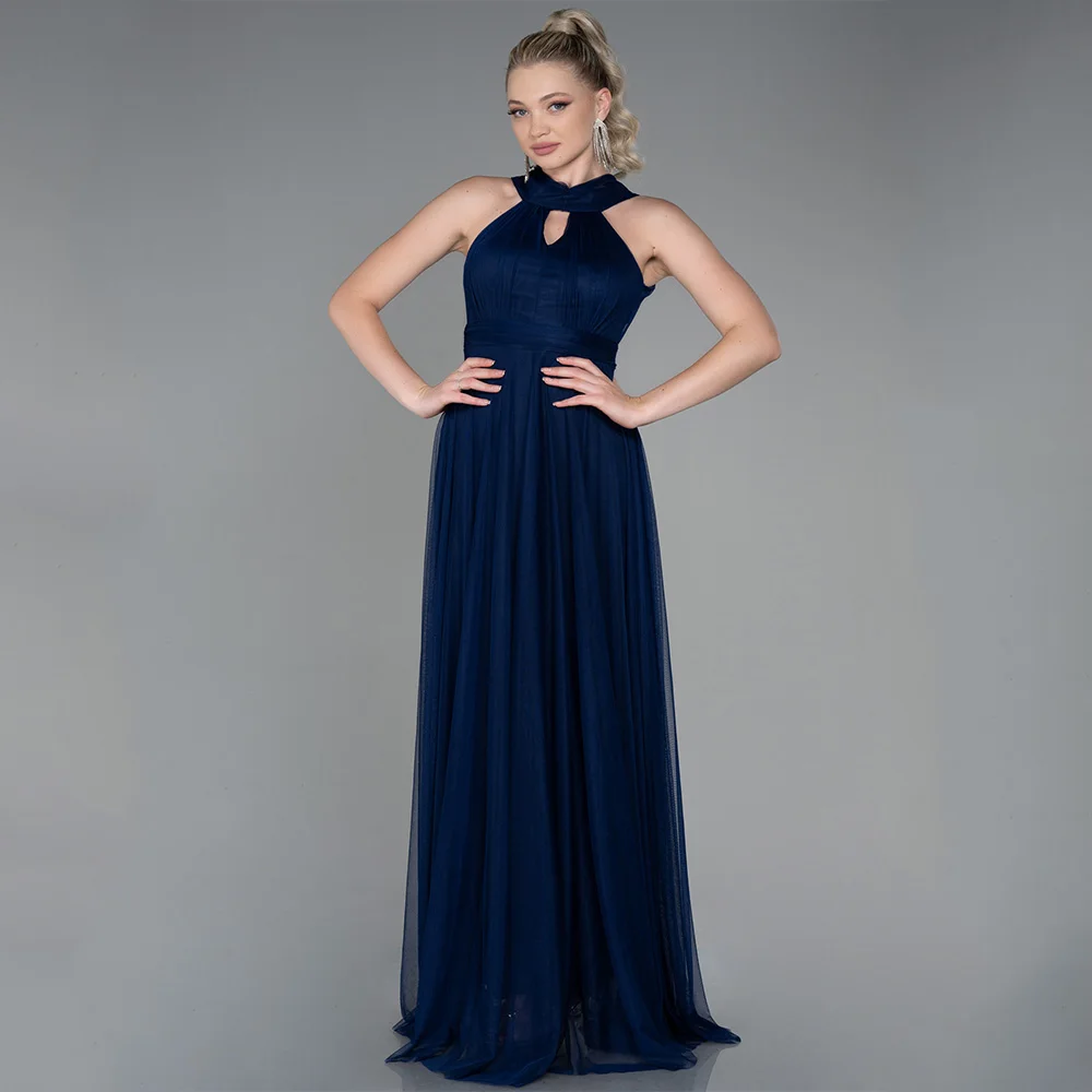 

Arya Elegant Evening Dresses Tulle for Floor-Length Halter Sleeveless Prom Dress A-line Bow Vestidos De Fiesta Customized