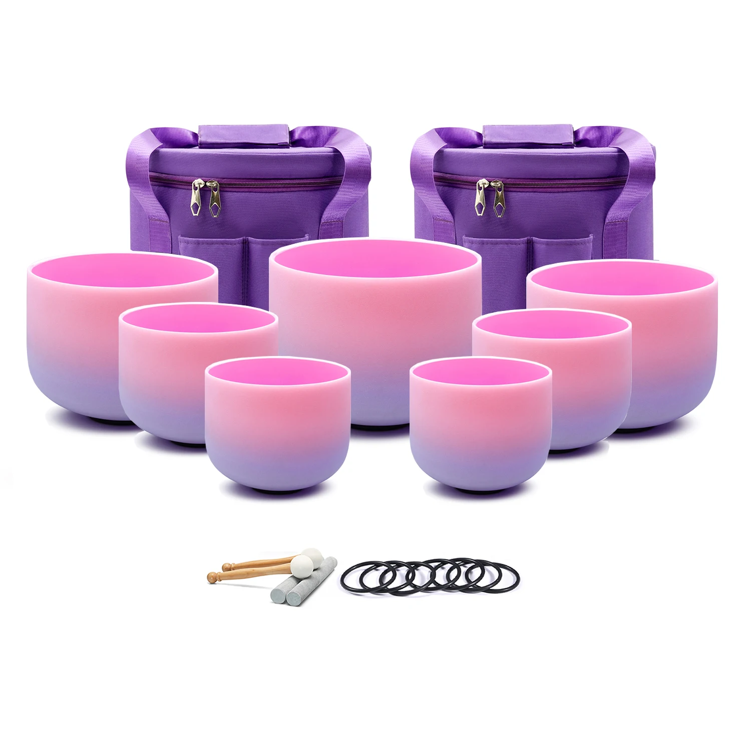 

Hye-eun 6-12/7-12inch Pink&Purple Quartz Crystal Singing Bowl 7pcs Tibetan Bowl Chakra Set with Bag for Sound Healing Meditation