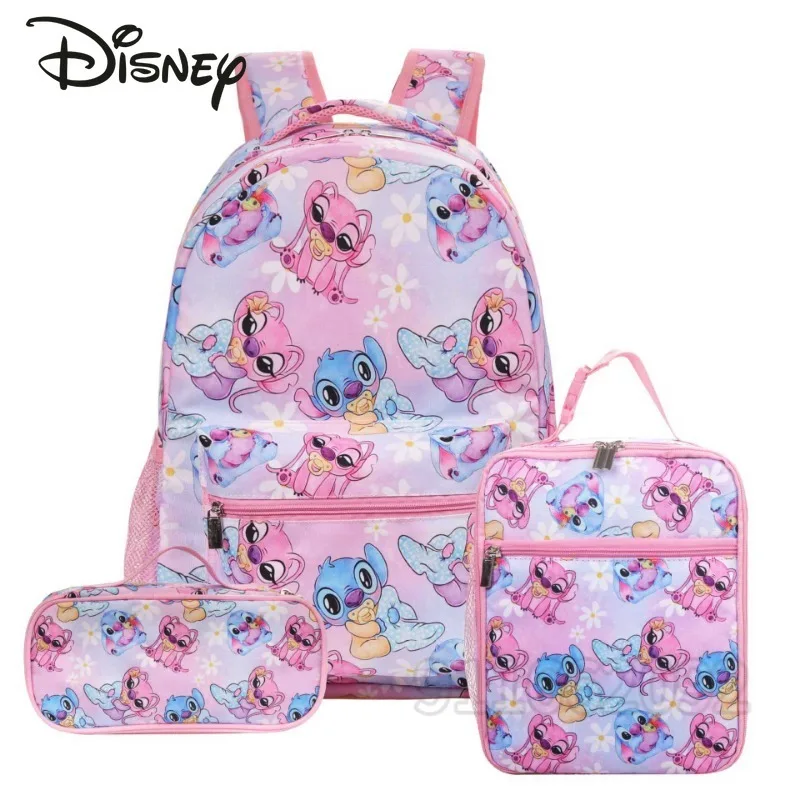 Disney Stitch New Children\'s School Bag 3-piece Set Children\'s Backpack Cartoon Girls\' School Bag Large Capacity High Quality