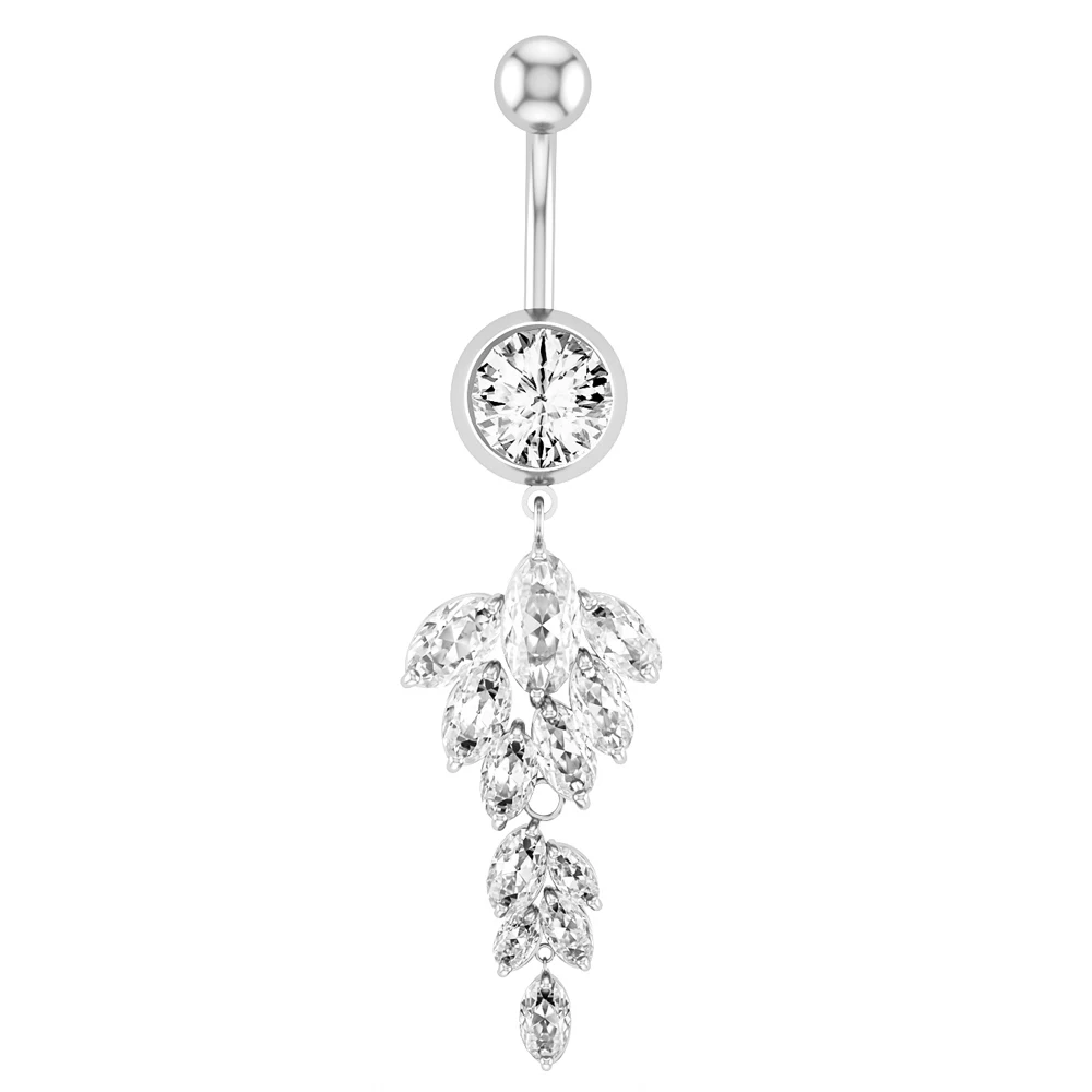 Flower Butterfly Dangled Belly Button Rings, Stainless Steel