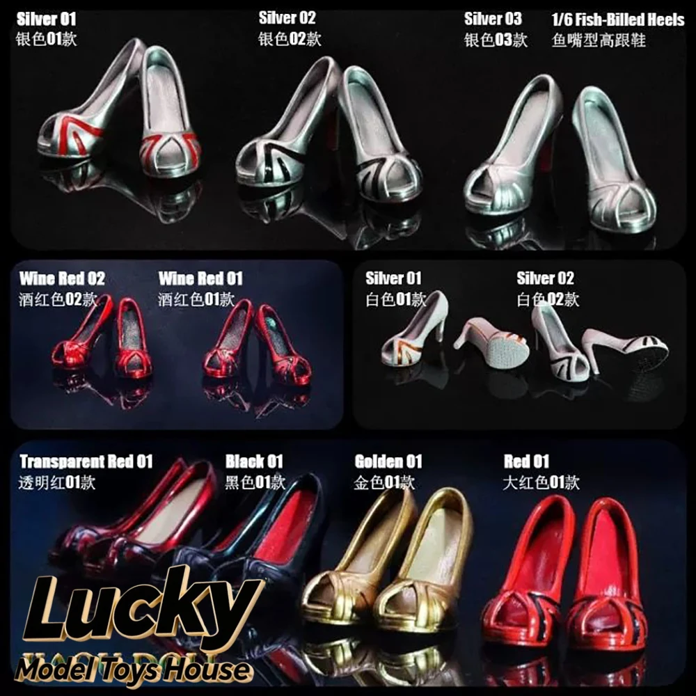 1/6 Female Soldier Fish-billed Heels Fashion Trendy Black Red Shoes Toys Accessory For 12inch Action Figure Body Decoration