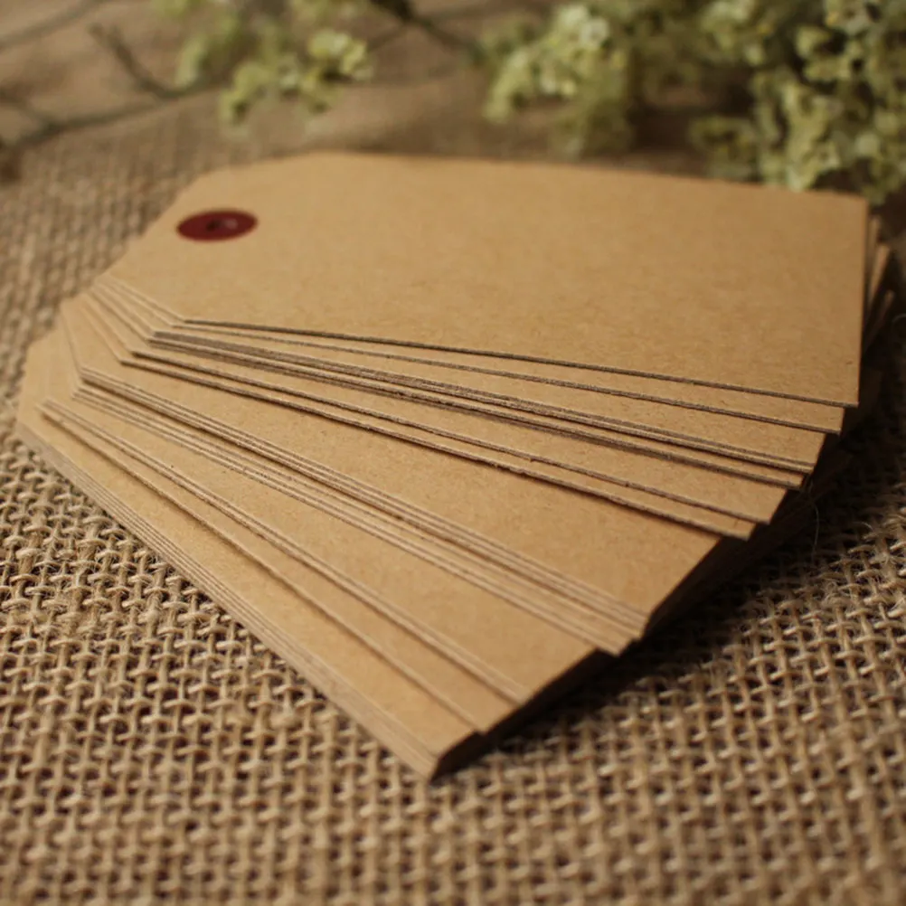 100Pcs Brown Kraft Paper Blank Cards Vintage Style DIY Label Wedding Gift Tags Packaging Label