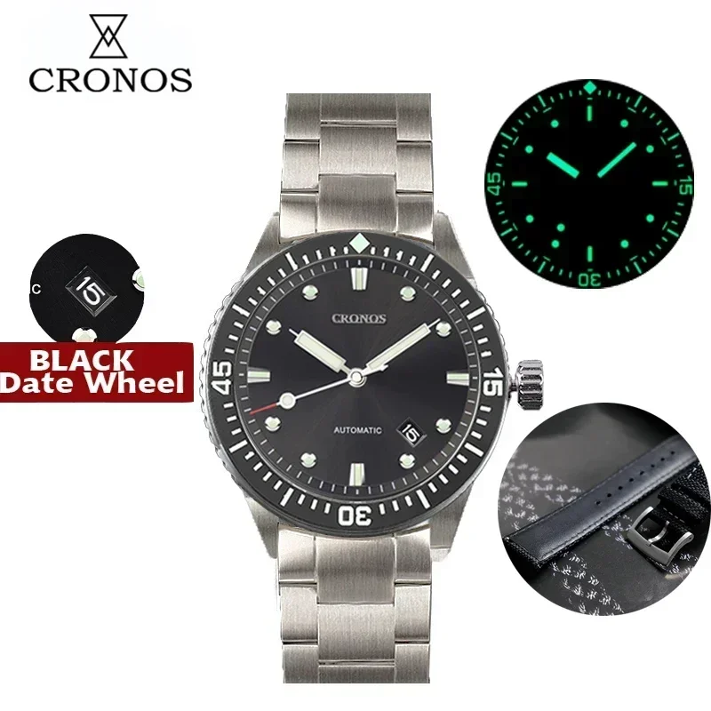 

Cronos Diver Watch Men 50-Fathoms Sunray Dial Date NH35 Movement Automatic 200M Water Resistant Ceramic Bezel Bracelet L6011M