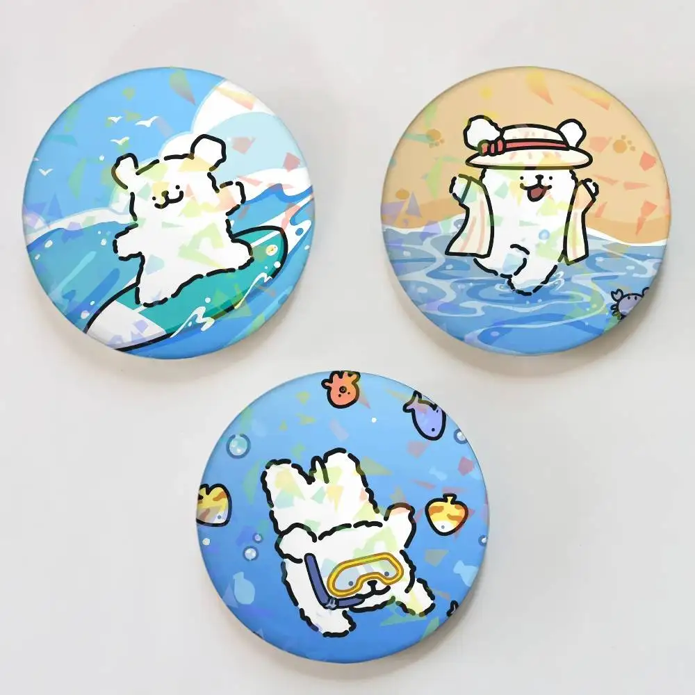 Cartoon Line Dog Maltese Round Badge for Backpack Accessories Laser Lapel Pins Jewelry Gifts