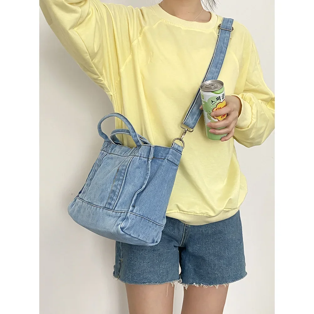 Vintage Denim Large Capacity Women\'s Shoulder Bag Fashion Solid Color Ladies Messenger Bags Simple Square Female Tote Handbag