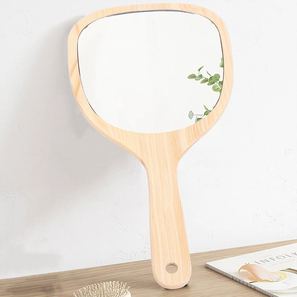 2 Pcs Wooden Handle Mirror Dressing Table Exquisite Makeup Tool Fiberboard Women