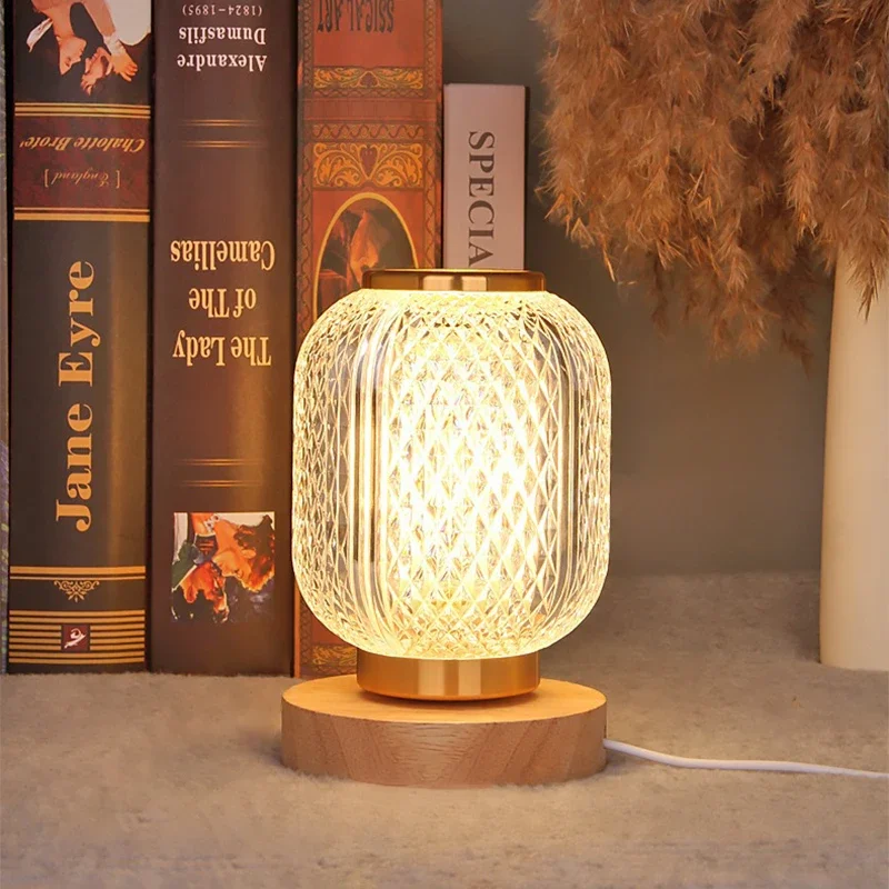 Nordic LED Crystal Table Lamps Battery USB Power Night Light Bedroom Living Bedside Lighting Fixture Home Decoration Desk Lamp