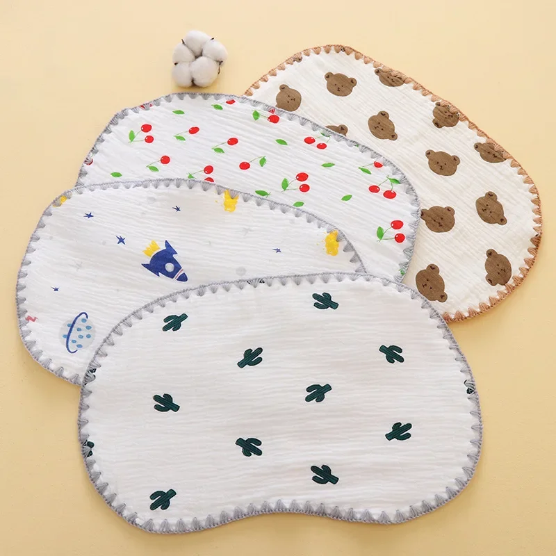 1 pc Newborn sofe Pillow Pad Ten layer pure cotton gauze Cartoon Pattern Flat Pillow Baby Anti Vomiting Pillow Pad 2024