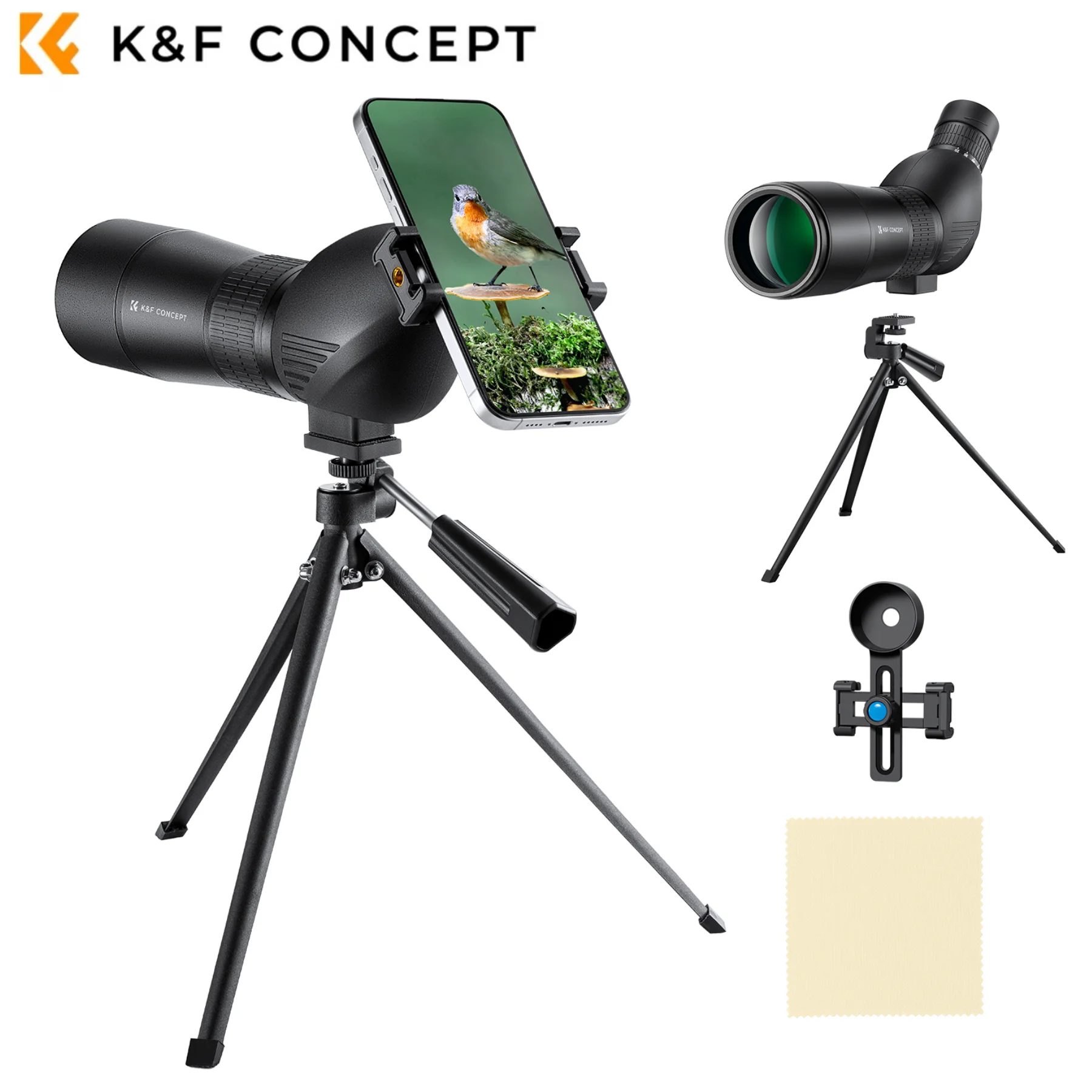 

K&F Concept 20-60x60 Spotting Scope Binocular HD BAK4 FMC Telescope with Smartphone Adapter Tripod Waterproof for Camping Travel