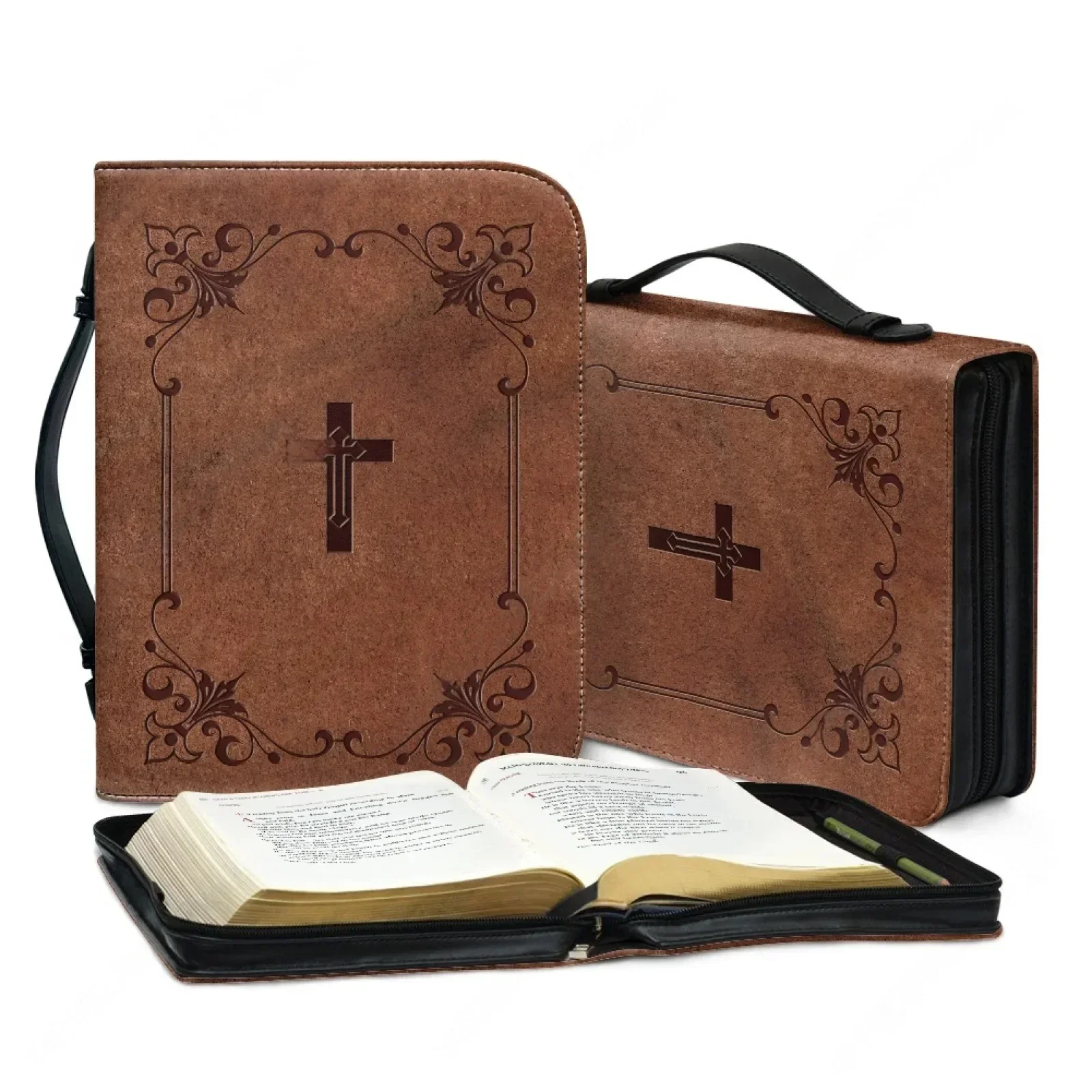

Classic Leather Bible Bag for Women Men Zipper Handle Handbags Bible Hymns Custom Bible Cover Case Carrying Storage Bags