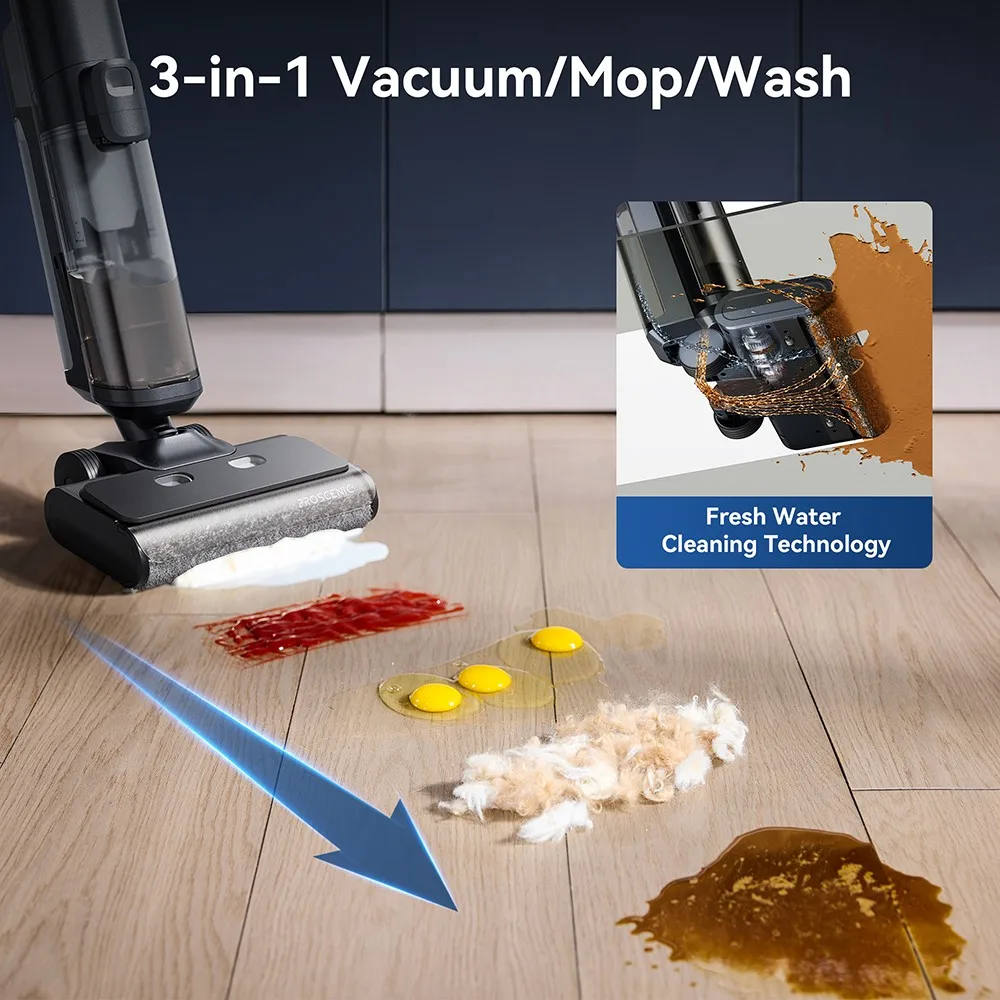 Proscenic F20A Cordless Vacuum and Mop 35min Runtime Self-Cleaning & Air Drying All-Around Edge Cleaning Solid-Liquid Separation