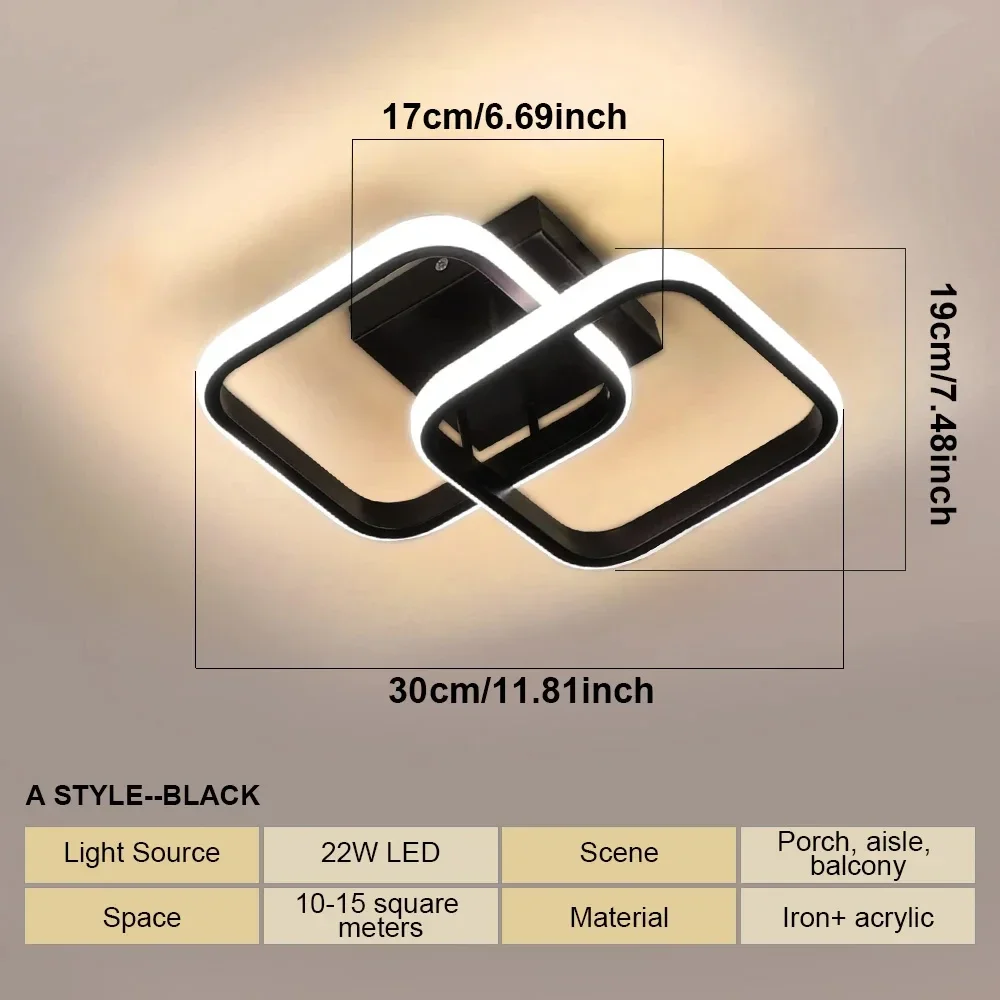 SUNMEIYI LED-Deckenleuchte, Korridor, Balkon, Schwarz, Weiß, Innen-Kronleuchter, Deckenleuchte für Schlafzimmer, Wohnzimmer, Gang, Dekoration, 110–220 V 4