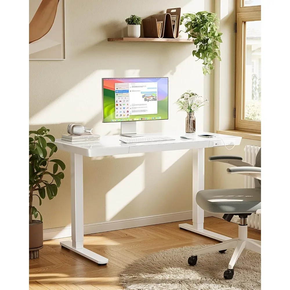 

Glass Standing Desk with Drawer, 48 x 24 inch Electric Standing Desk, Height Adjustable Desk with One-Piece Tabletop